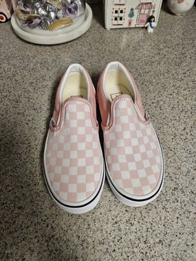 Vans Kids Pink & White Check Slip-On Sneakers